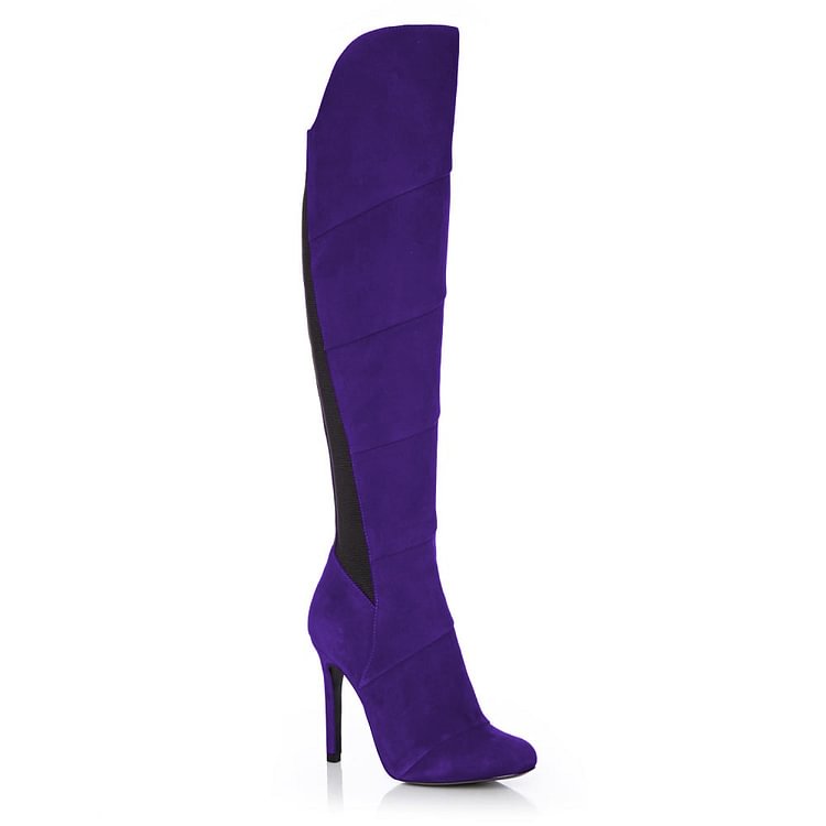 Purple Suede Knee Boots Stiletto Heel Fashion Long Boots |FSJ Shoes