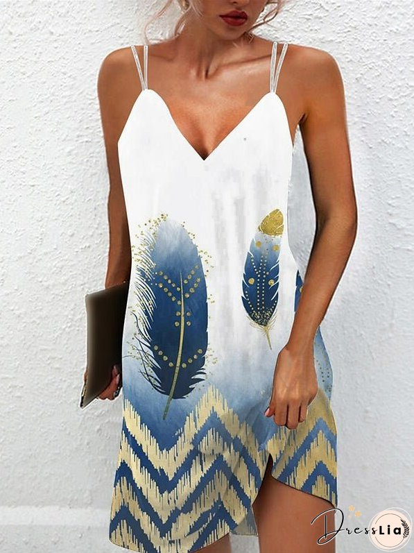 Casual V-Neck Print Slip Dress