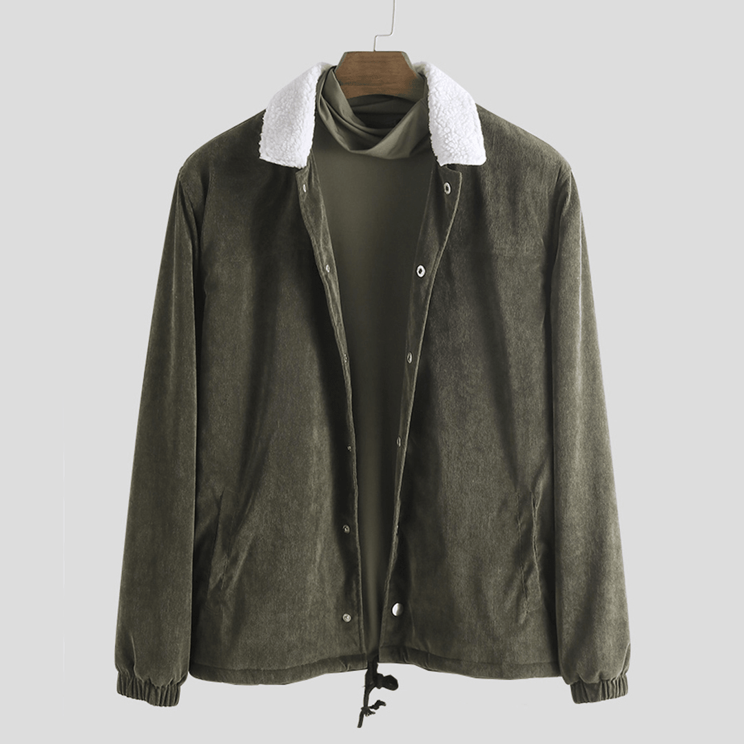 Mens Corduroy Borg Collar Long Sleeve Casual Jacket