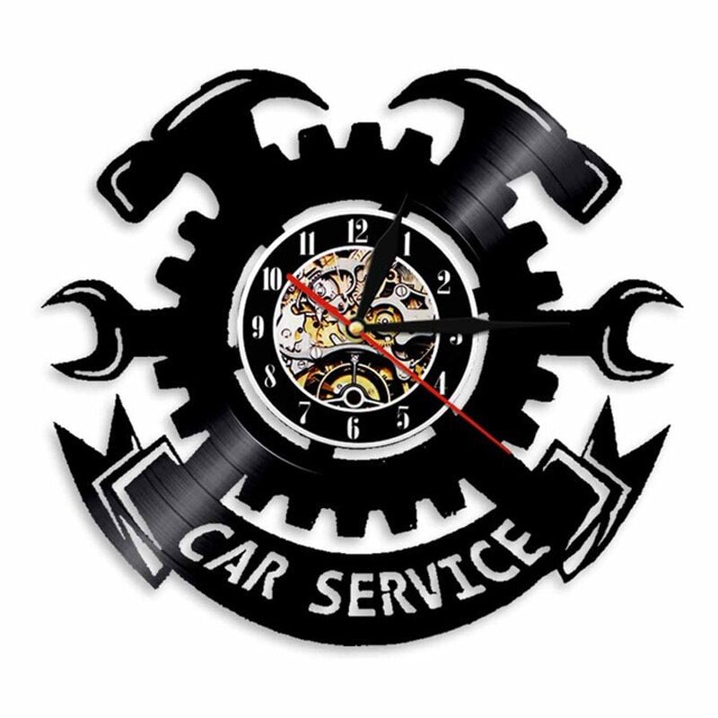 Auto Repair Shop Wall Clock Modern Design Car Mechanic Service Vinyl Record Clocks with 7 Colors LED Wall Watch Home Decor