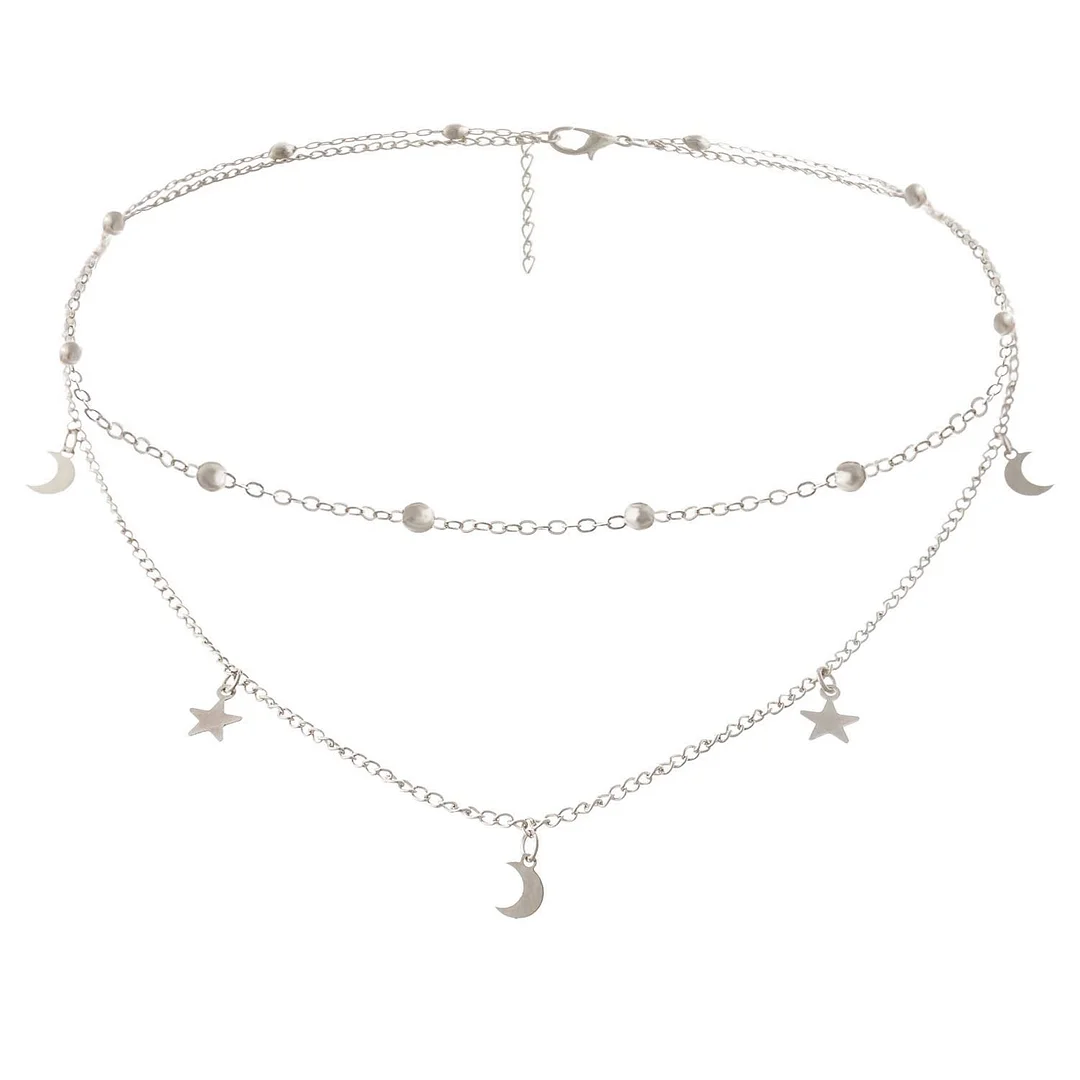 Star Moon Charm Necklace Layering Chain Choker for Women Girls