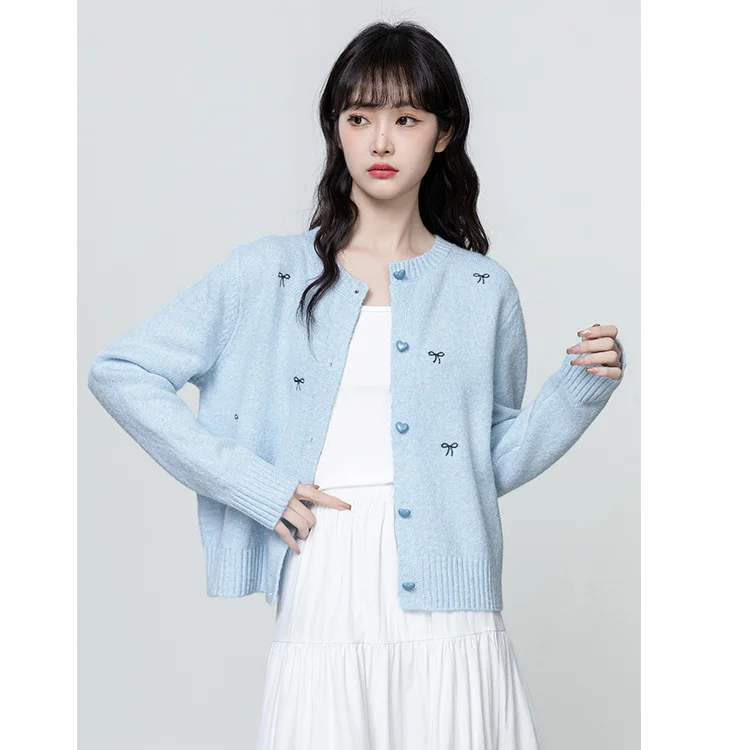 Athvotar Athvotar Round Collar Knitted Cardigan Women 2025 Spring And Autumn New Loose Design Thin Sweater Coat Short Top