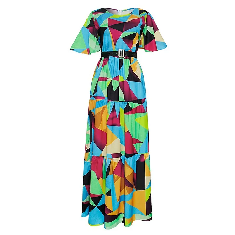 African Americans fashion QFY 2022 Summer Autumn Women's Dress African Print Boho Long Dresses Elegant Short Sleeve Chiffon Robe Party Gowns Lady Outfits Ankara Style QueenFunky
