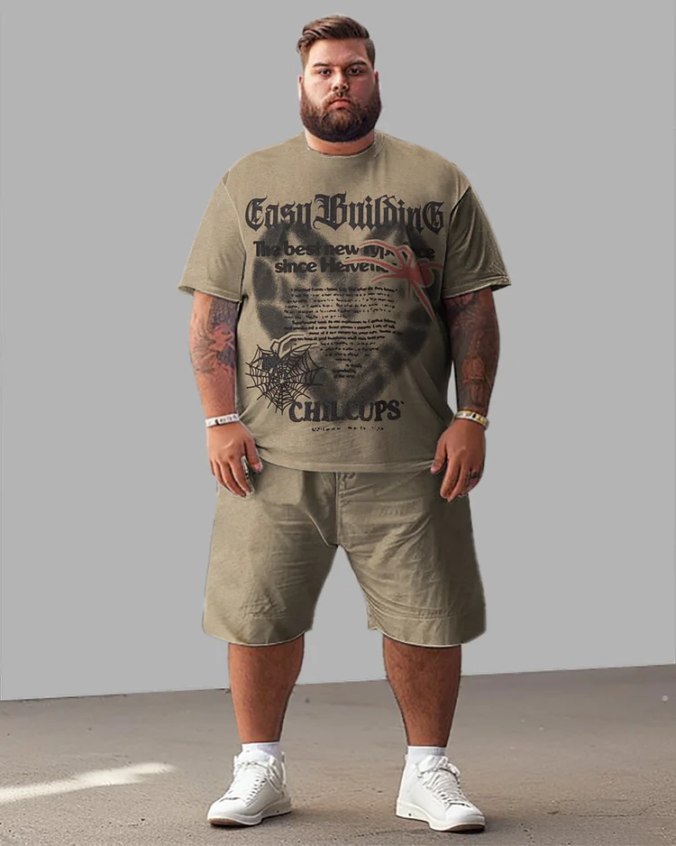 Printed Front And Back Men's Plus Size Trendy Printed T-shirt Shorts Suit