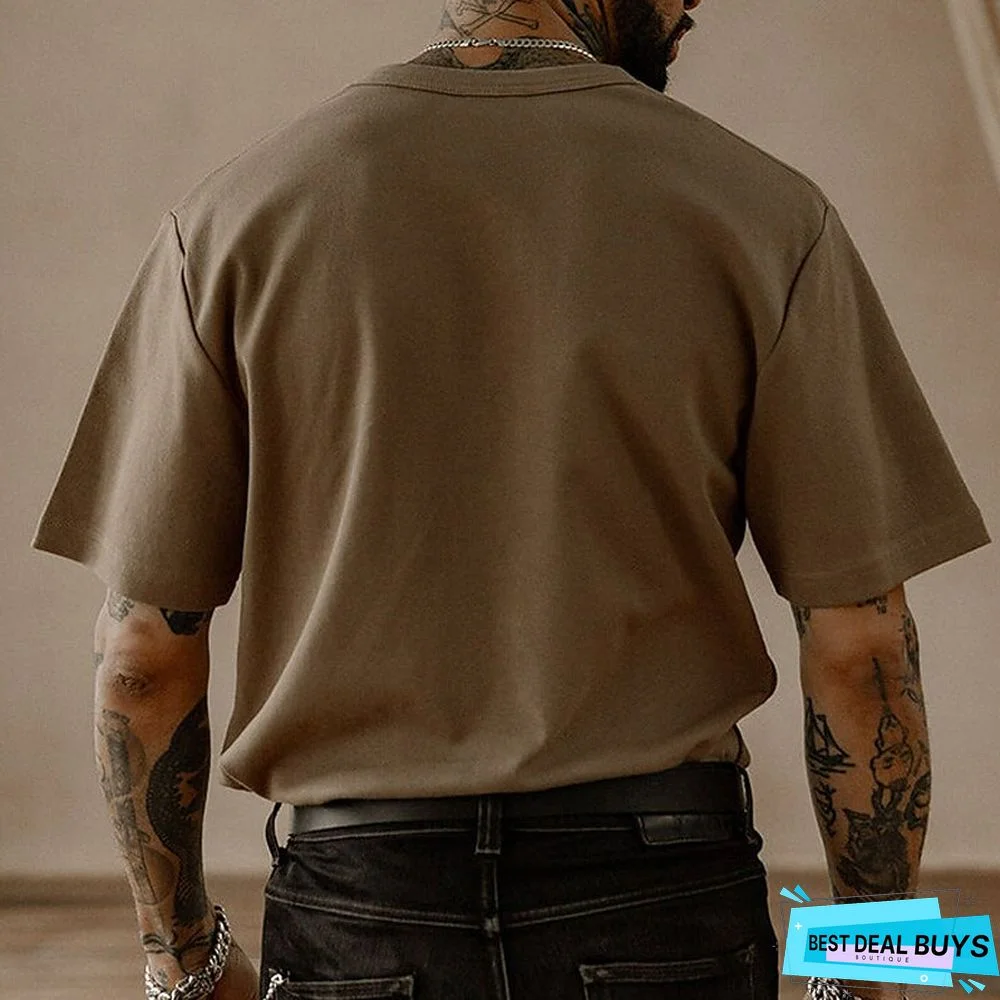 Men's 100% Cotton Acid Wash Shirt Oversized Shirt Plain Crew Neck Daily Wear Vacation Short Sleeve Clothing Apparel Fashion Sport Casual