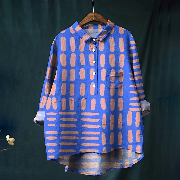 Women's Geometric Line Pattern Printed Casual Shirt