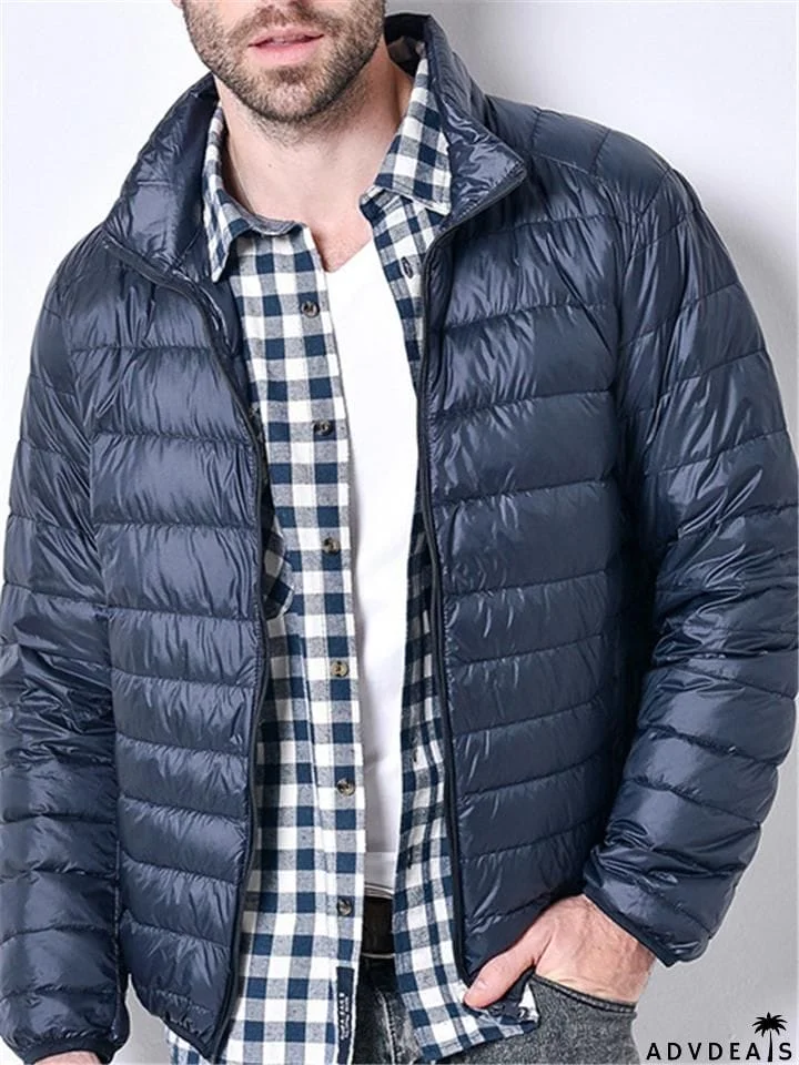 Mens Lightweight Stand Collar Down Coat For Winter