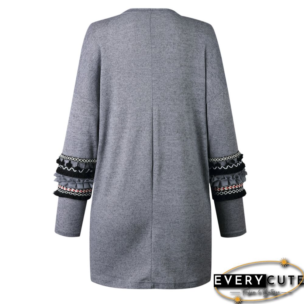 Front Open Long Sleeves Pocketed Cardigan Sweater
