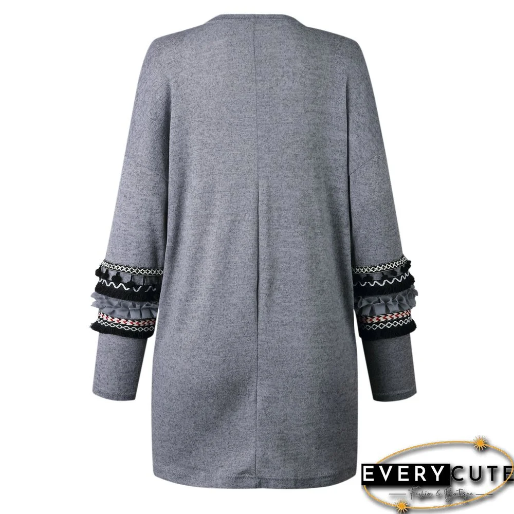 Front Open Long Sleeves Pocketed Cardigan Sweater