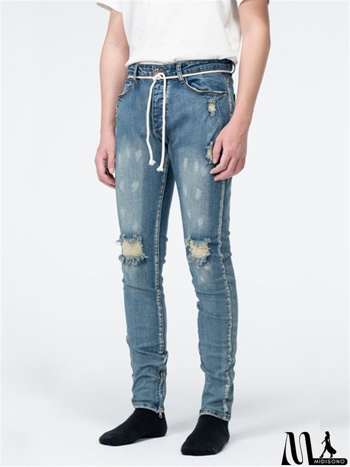 MidiSono - Fashionable Straight Leg Blue Denim Trousers for Men