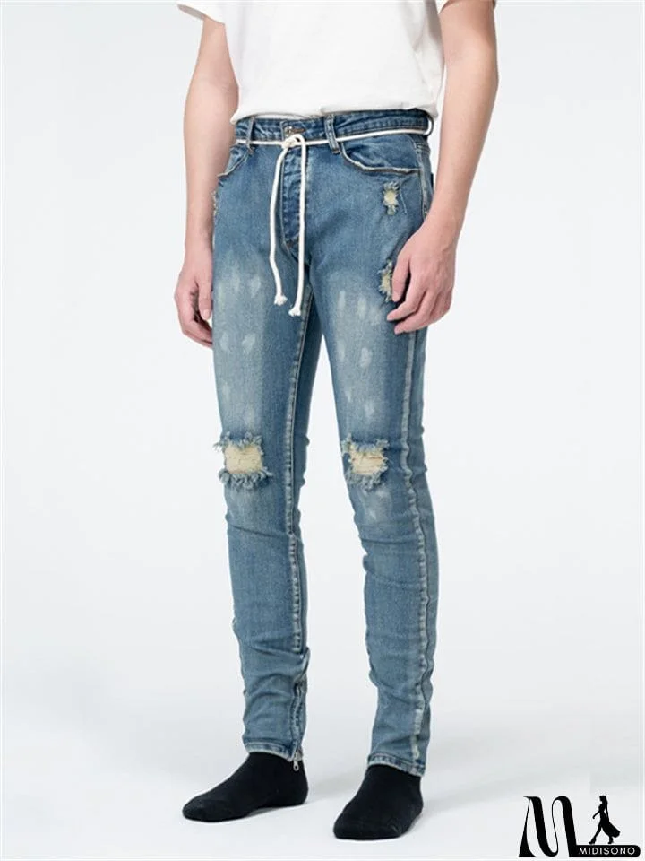 MidiSono - Fashionable Straight Leg Blue Denim Trousers for Men
