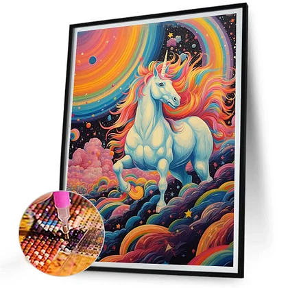 Rainbow Unicorn 40*50cm(picture) full round drill diamond painting with 4  to 12 colors of AB drill