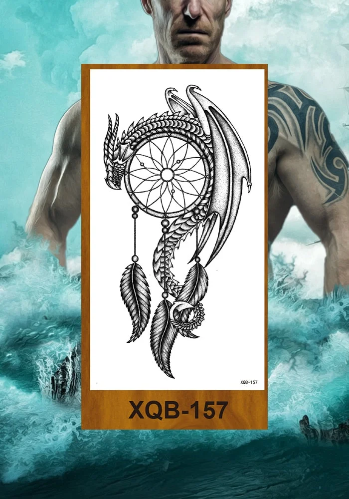 Temporary Flower Arm Tattoos Stickers Samurai Sword Dragon Snake Totem Men Women Girls Chest Fake Tatoo Drop Shipping DIY