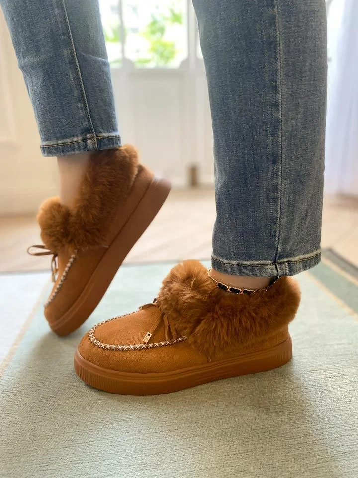 Women Warm Faux Fur Slip-on Loafer Platform Ankle Snow Boots