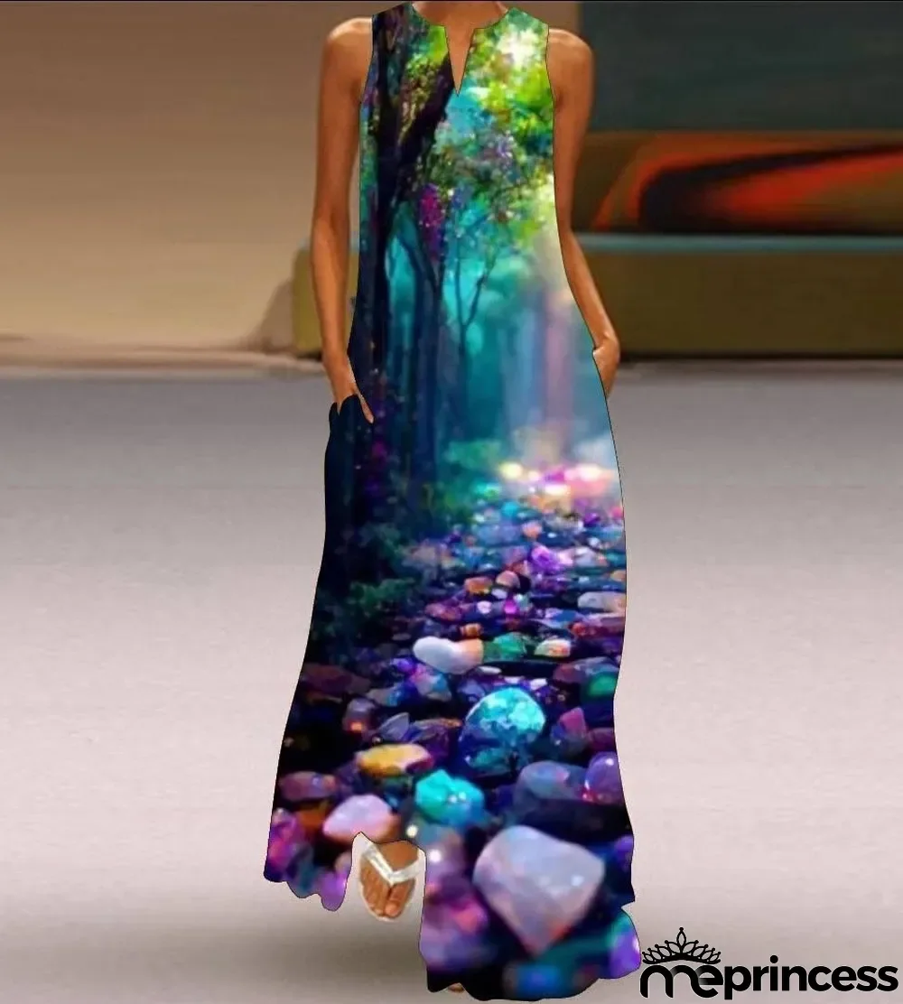 Summer women's sleeveless dress v-neck printed face dress