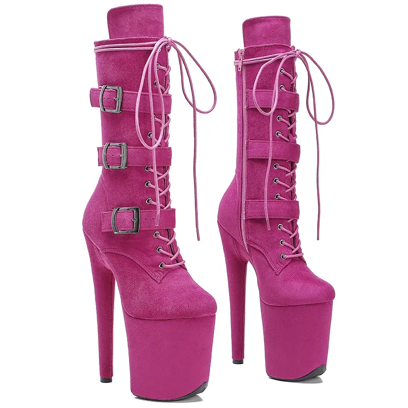 VCshoes Suede 20CM/8inches Pole Dancing Shoes High Heel Platform Boots Closed Toe Pole Dance Booties With Buckle 4B
