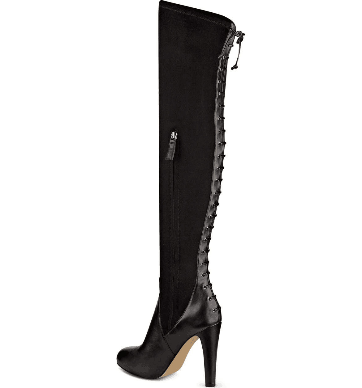GOOSHOE Black Back Laced Chunky Heel Over-the-Knee Boots