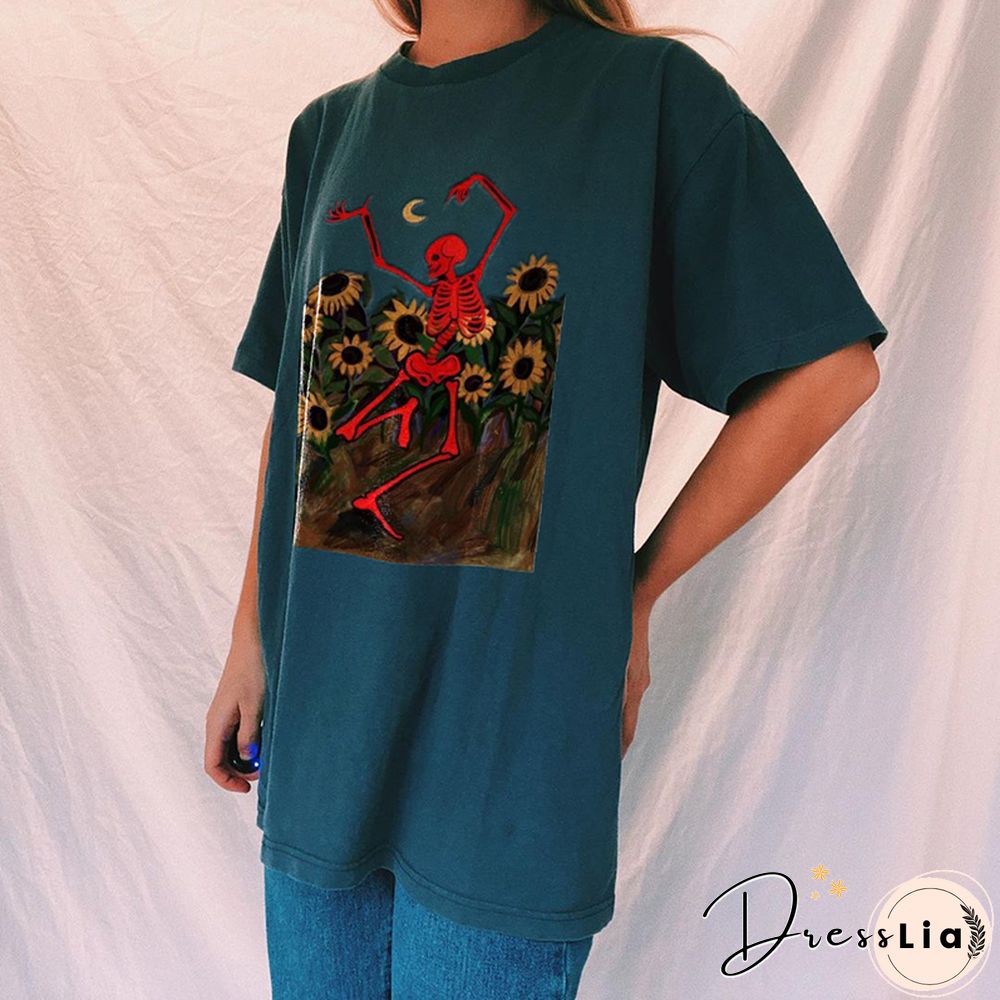 Vintage Round Neck Short Sleeve Loose Printed Tee