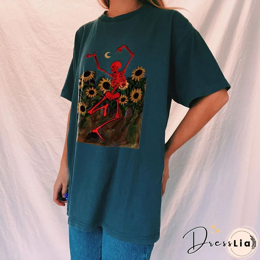 Vintage Round Neck Short Sleeve Loose Printed Tee