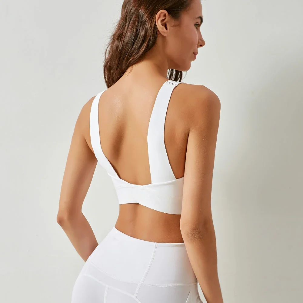 Hergymclothing White front zip adjustable sports bra online shopping