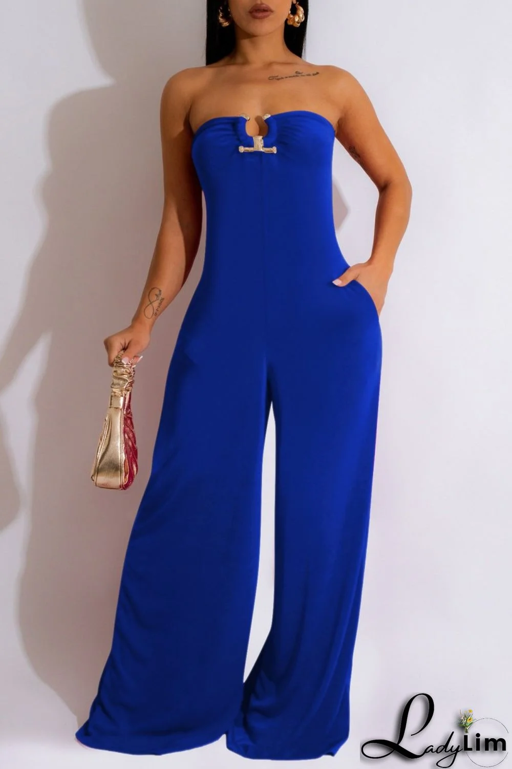 Red Sexy Casual Solid Backless Strapless Regular Jumpsuits