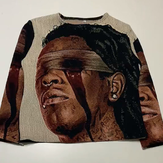Vintage Crew Neck Print Tapestry Sweatshirt