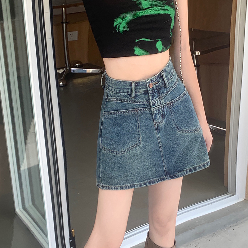 Vintage High-Waisted Denim A-Line Mini Skirt