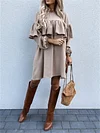 Solid Color Commuter Long Sleeve Loose Pleated Skirt