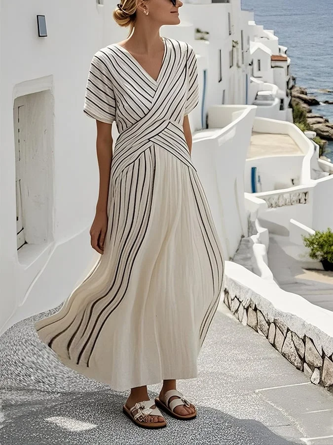 Women'S Loose Striped Print Dress 