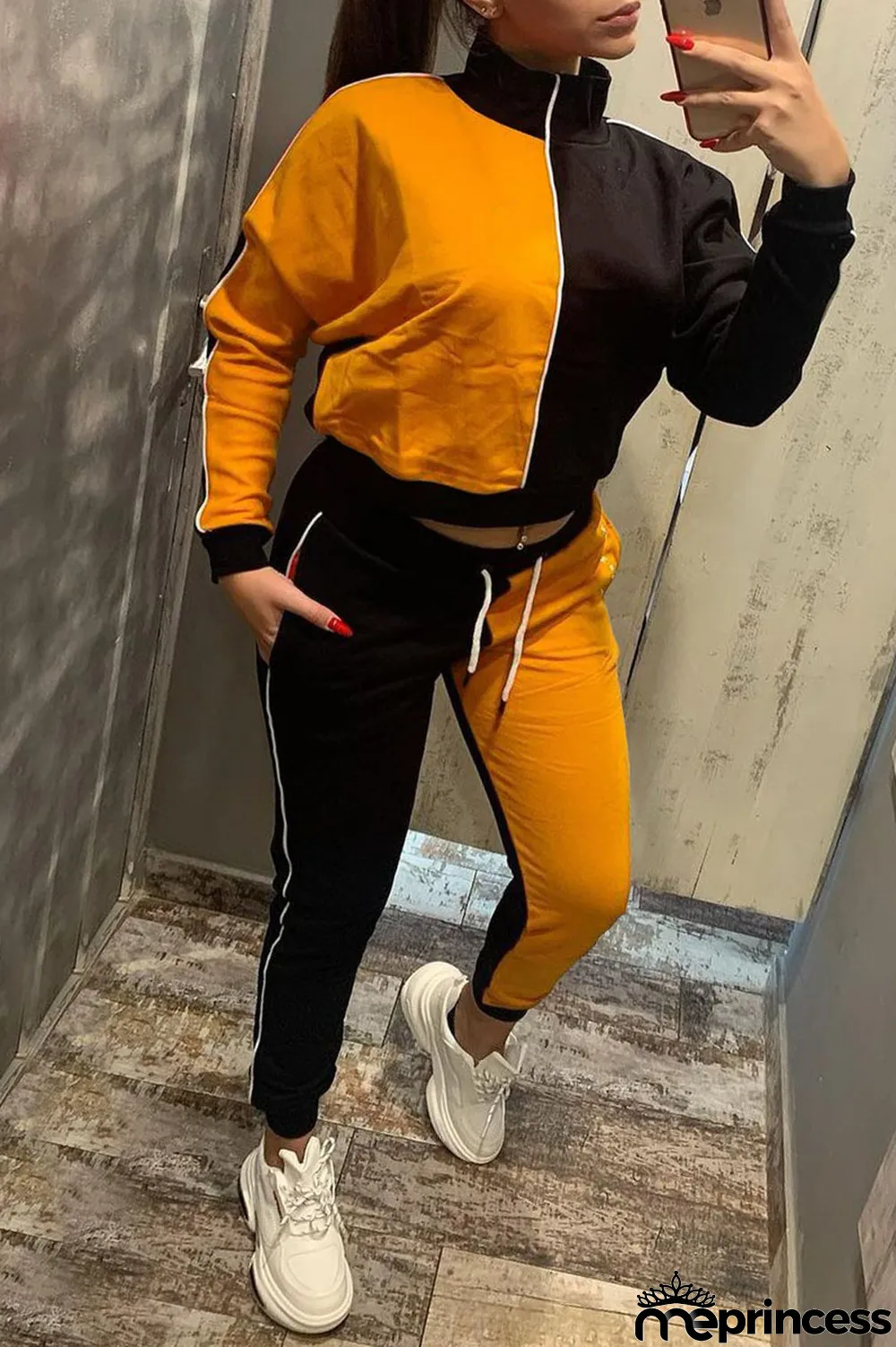 Red Casual Solid Split Joint Zipper Zipper Collar Long Sleeve Two Pieces