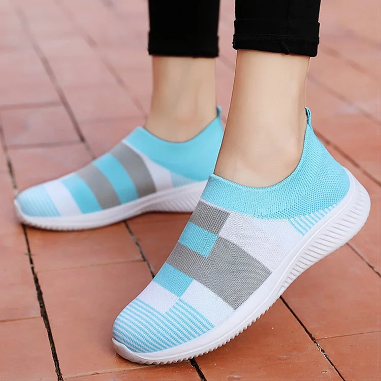 Women Flats Mix Color Knitted Sneakers Women Slip On Flat Shoes Woman Plus Size Casual Chaussure Femme Summer Autumn Footwear
