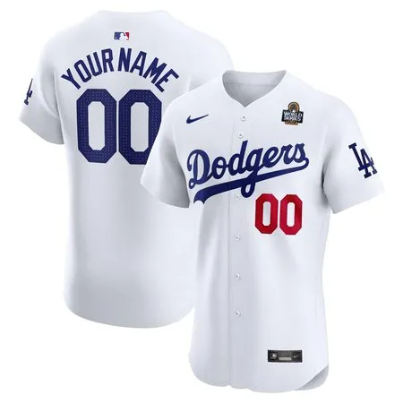Men's Los Angeles Dodgers   White 2024 World Series Home Custom Elite Jersey