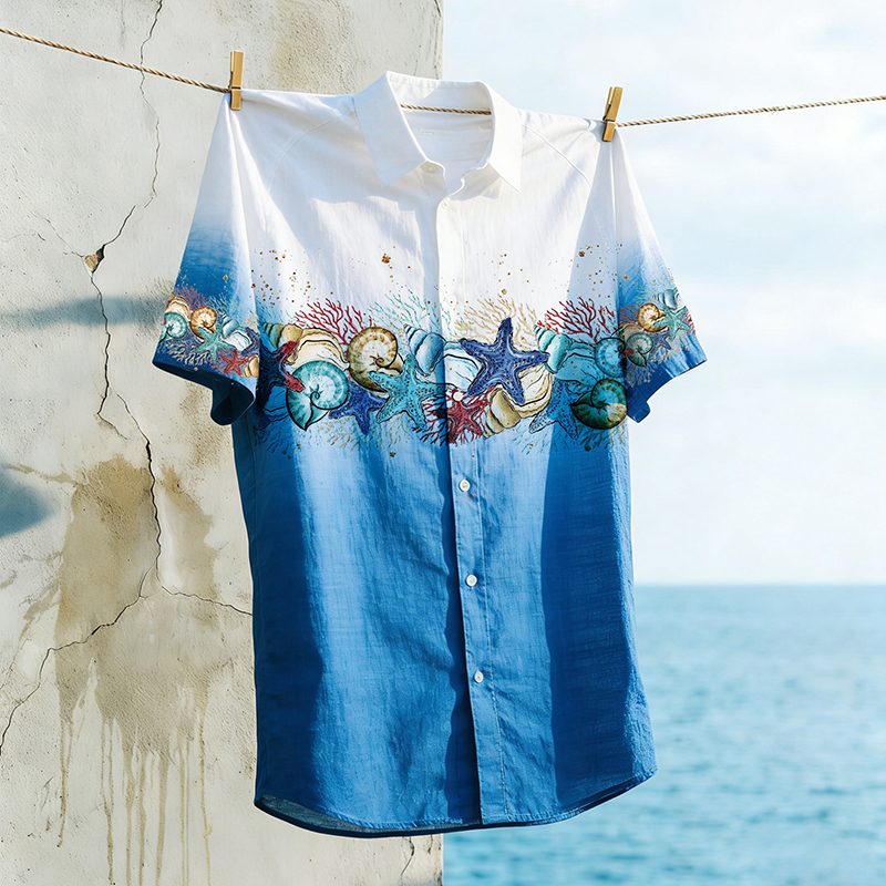 Comstylish Marine Life Gradient Vacation Print Shirt