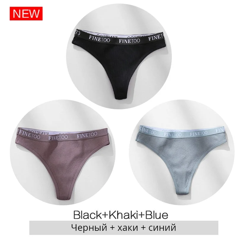 FINETOO Cotton Thongs Women Wide Belt Letter G-string Underwear M-XL Girls T-back Underpants Comfortable Thong Panties Lingerie