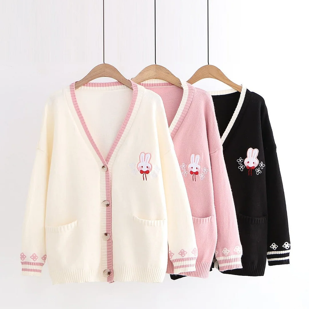 Pink/Navy/Beige Kawaii Bunny Knitting Coat SP14330