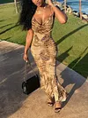 Snake-Print Condole Belt Maxi Dress
