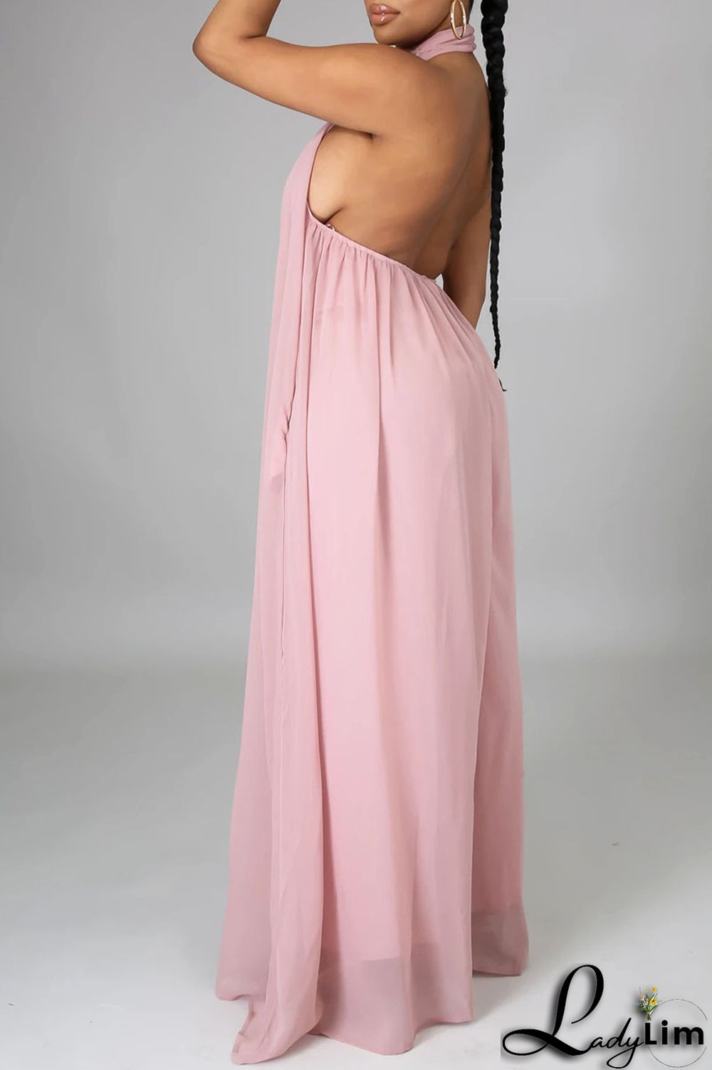 Yellow Elegant Solid Patchwork Backless Halter Straight Jumpsuits