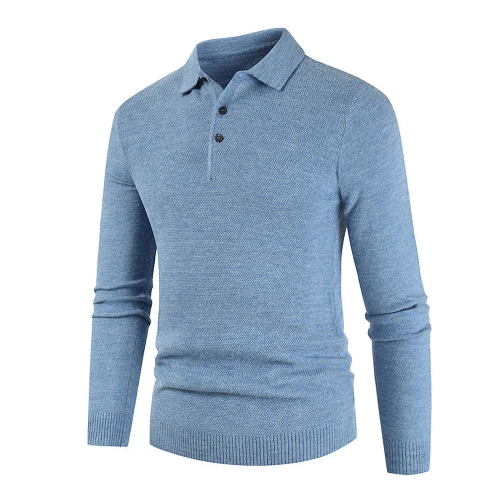Smiledeer Men's Button Lapel Solid Color Slim Knitted Base Layer Shirt