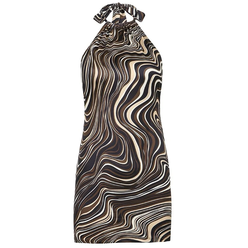 Rapcopter Paisley Brown Mini Dress y2k Aesthetic Sundress Turn Down Collar Vintage Short Dress Button Skinny Bodycon 2021 90S