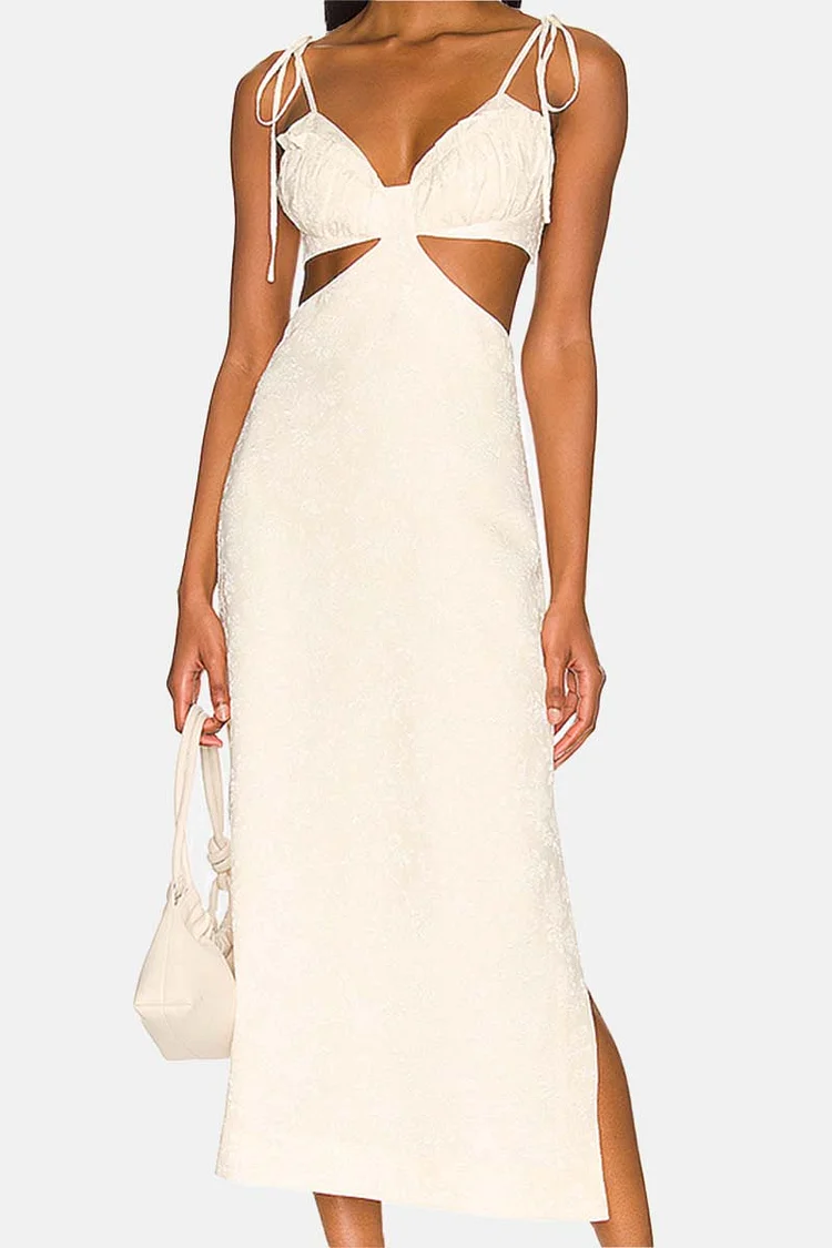 Floral Pattern Cut Out Tie Up Cami Slim Fit Slit Side Vacation Midi Dresses