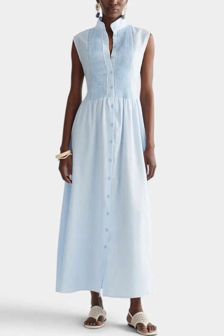 High-Neck Maxi Dress with Pintucked Front Detail