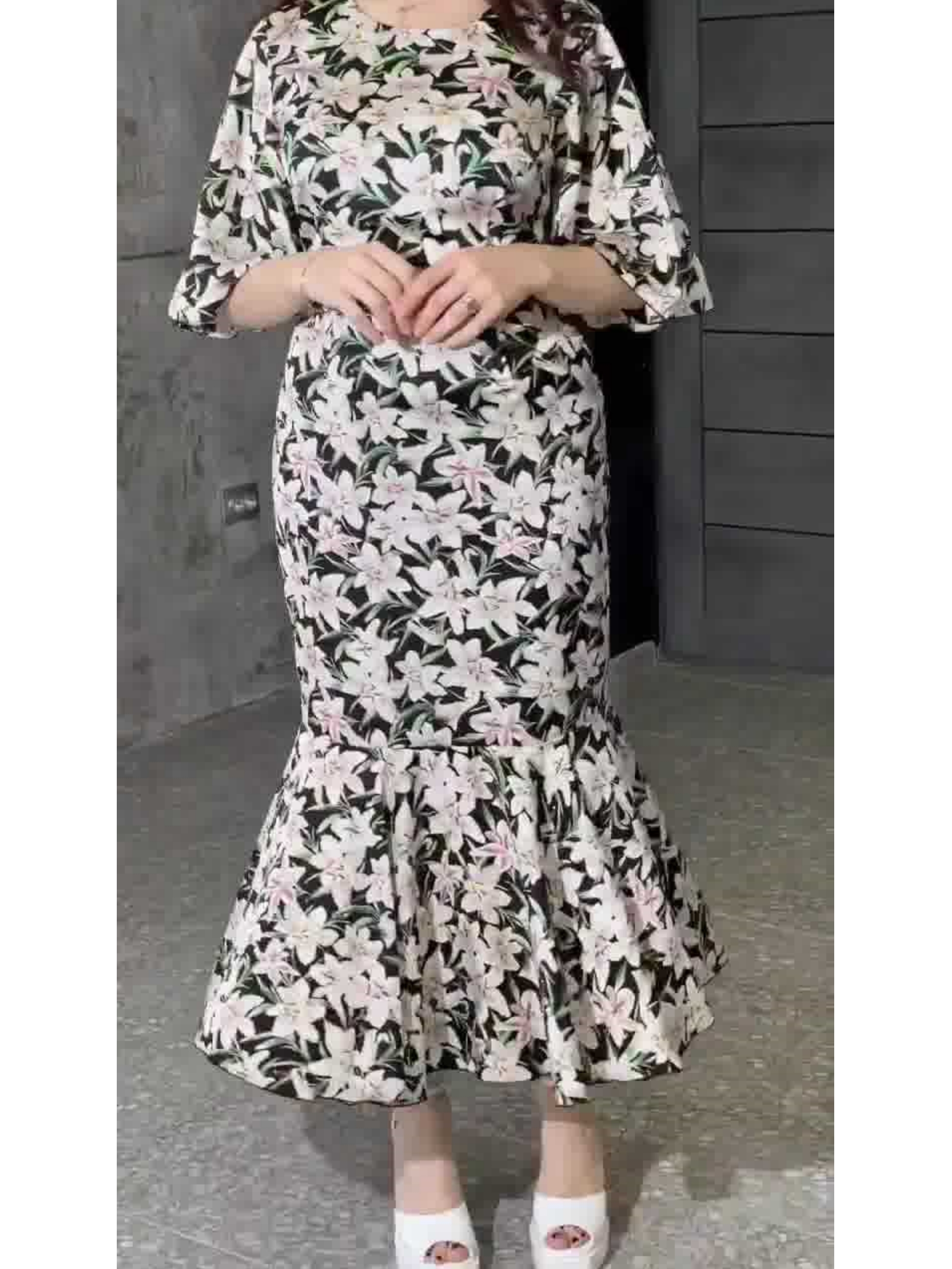Elegant Exotic Floral Print Waist Dress | Oxredo Shop Ramadan Sale