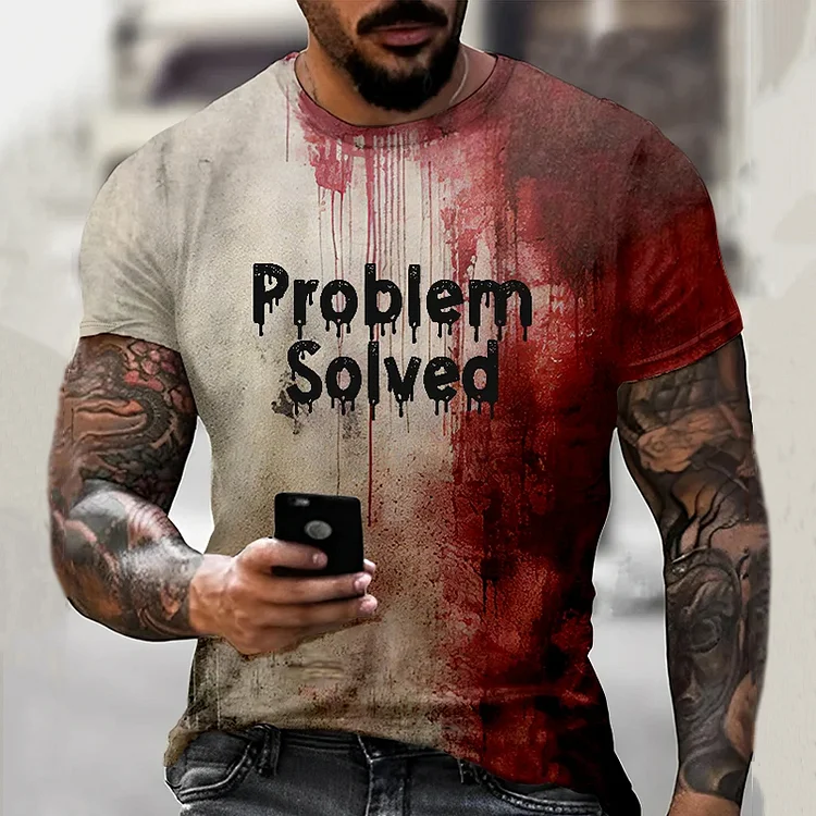 Comstylish Men's Bloody Problem Solved Halloween Print T-Shirt