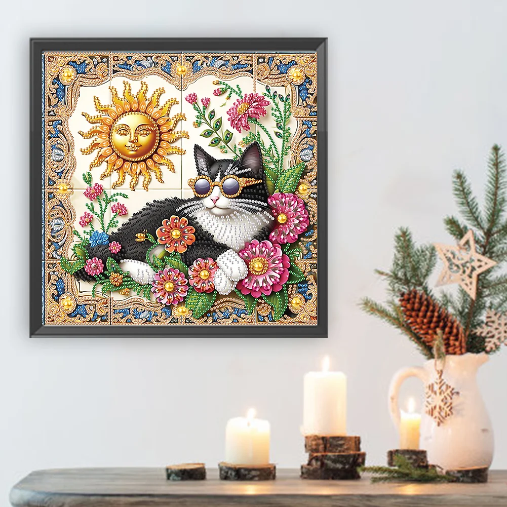 Diamond Painting - Partial Special Shaped Drill - Sun Cat(Canvas|30*30cm)