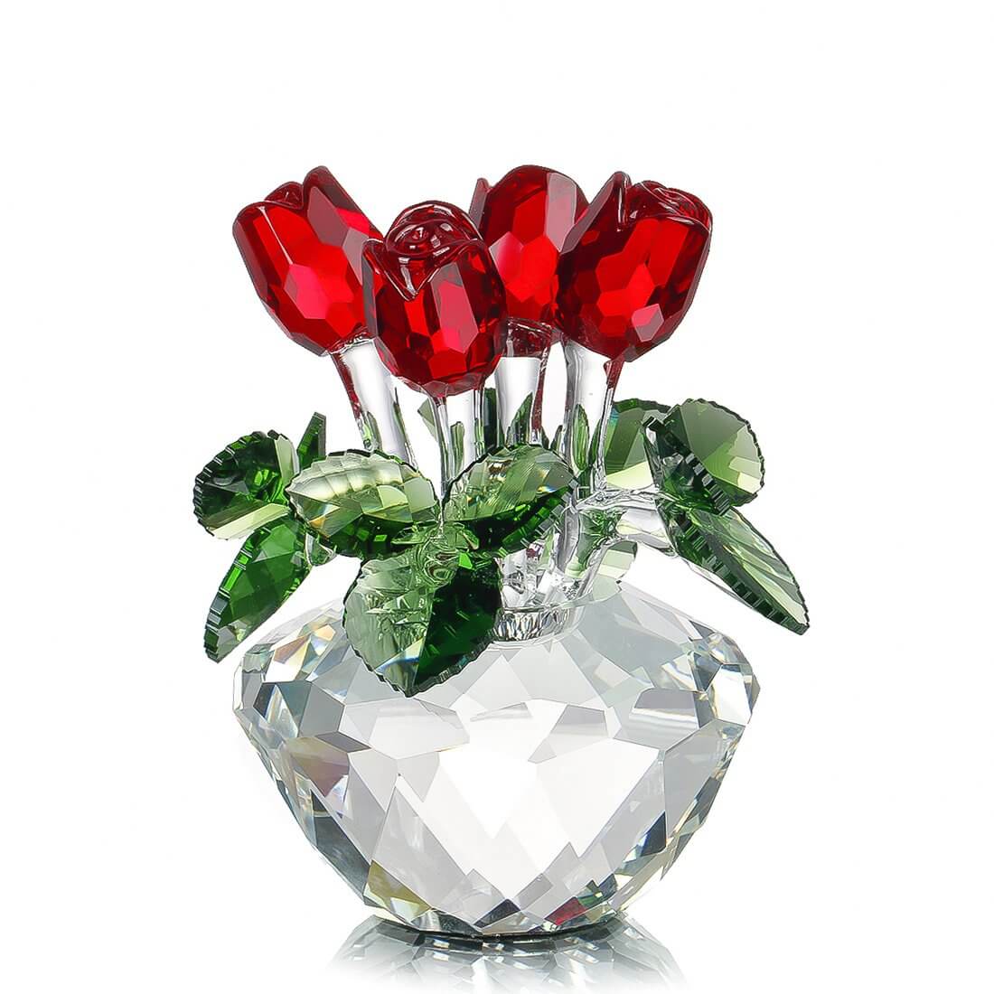 Wedding Red Glass Crystal Rose Flower Keepsake