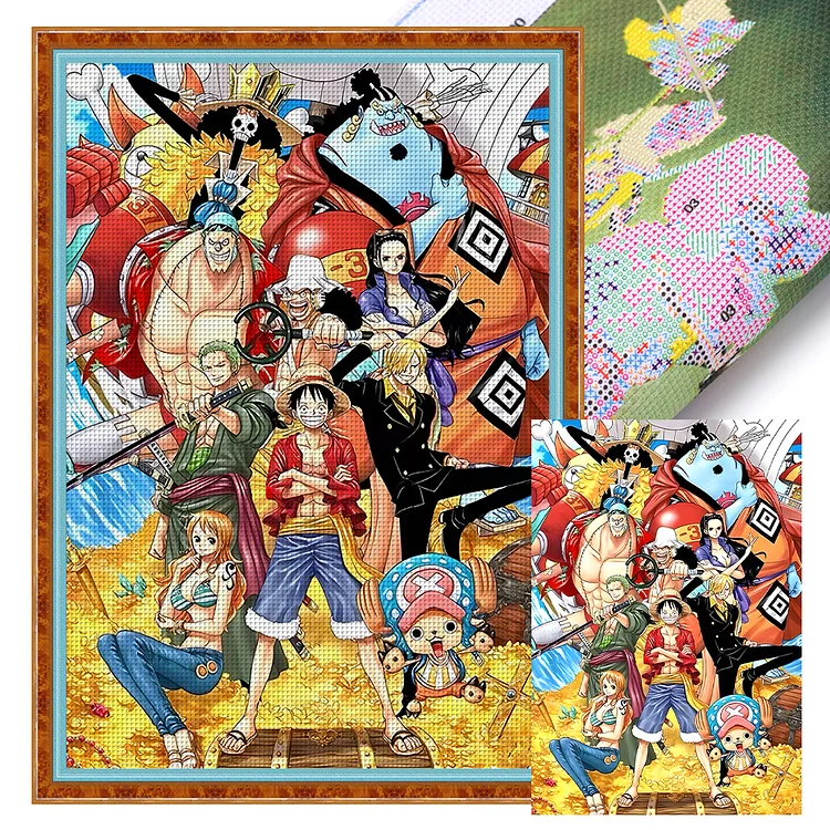 【Mona Lisa Brand】Anime One Piece Straw Hat Family Portrait 11CT Stamped Cross Stitch 62*82CM