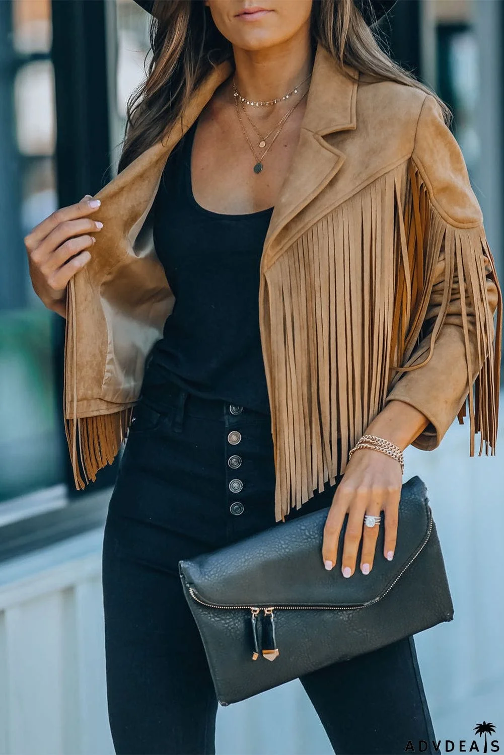 Cropped Fringe Faux Suede Jacket