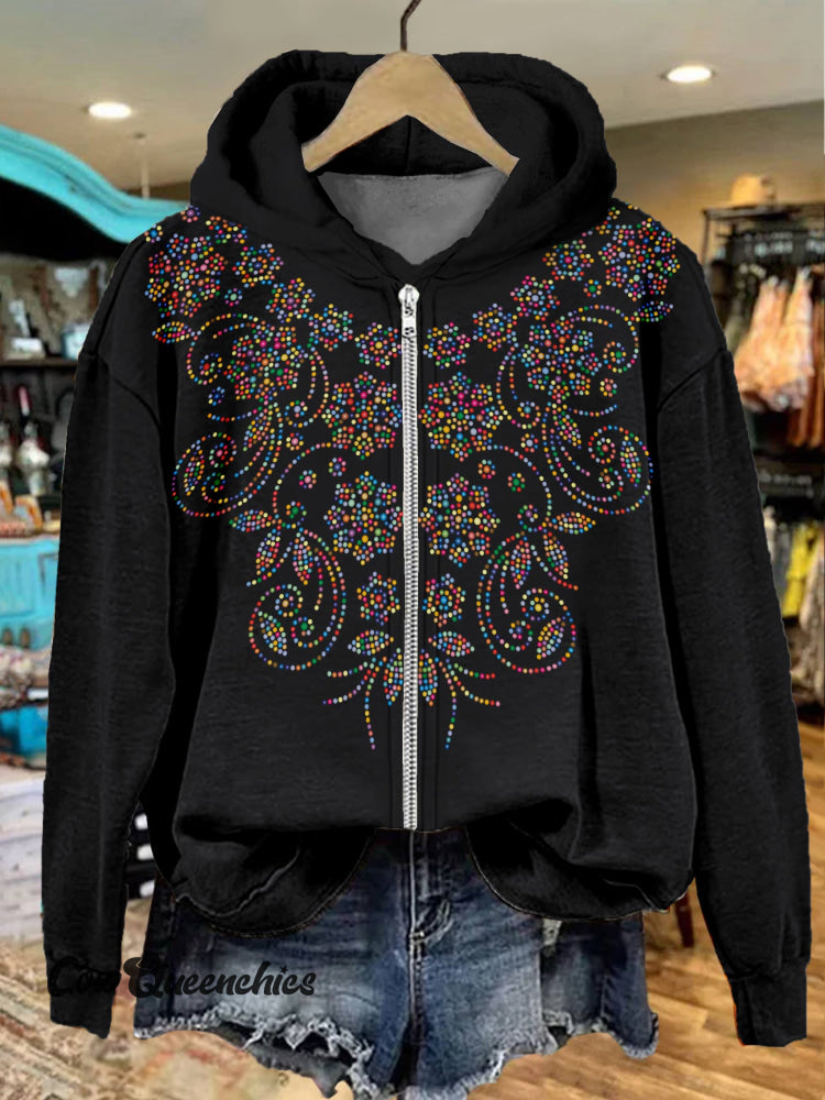 Multicolour Flower Print Casual Zip Hoodie Sweatshirt Black / S
