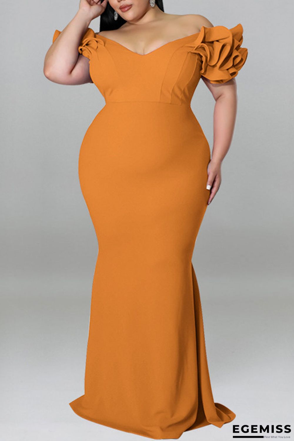 Yellow Sexy Solid Patchwork V Neck Evening Dress Plus Size Dresses | EGEMISS