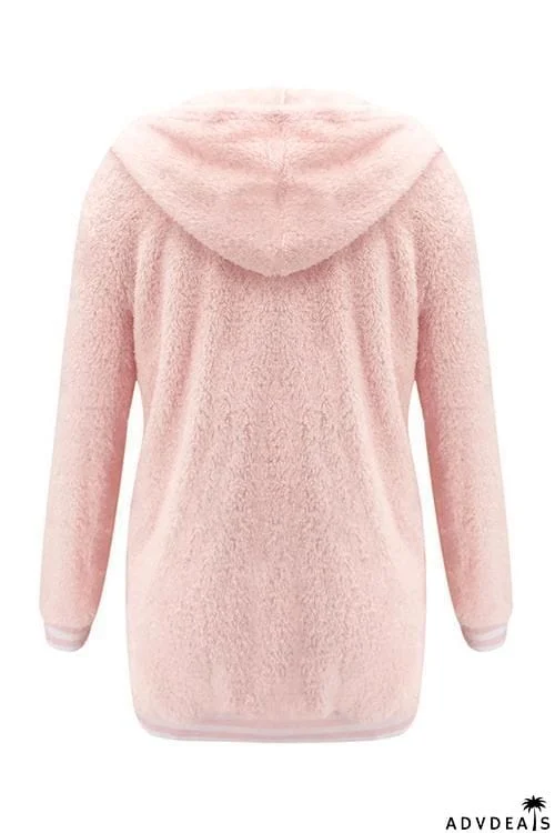 Pockets Stripe Fuzzy Coat